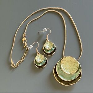 Elegant Gold and Green Layered Necklace and Earring Set